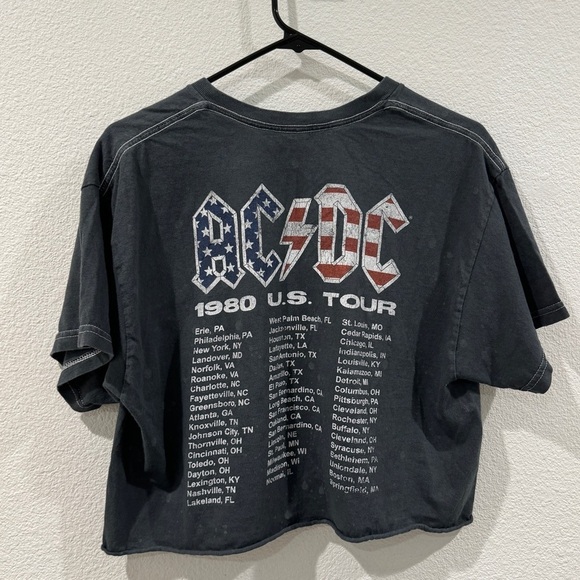 AC/DC 1980’s Tour Cropped Short Sleeve Americana Distressed Grey Shirt Size M/L - Picture 7 of 14